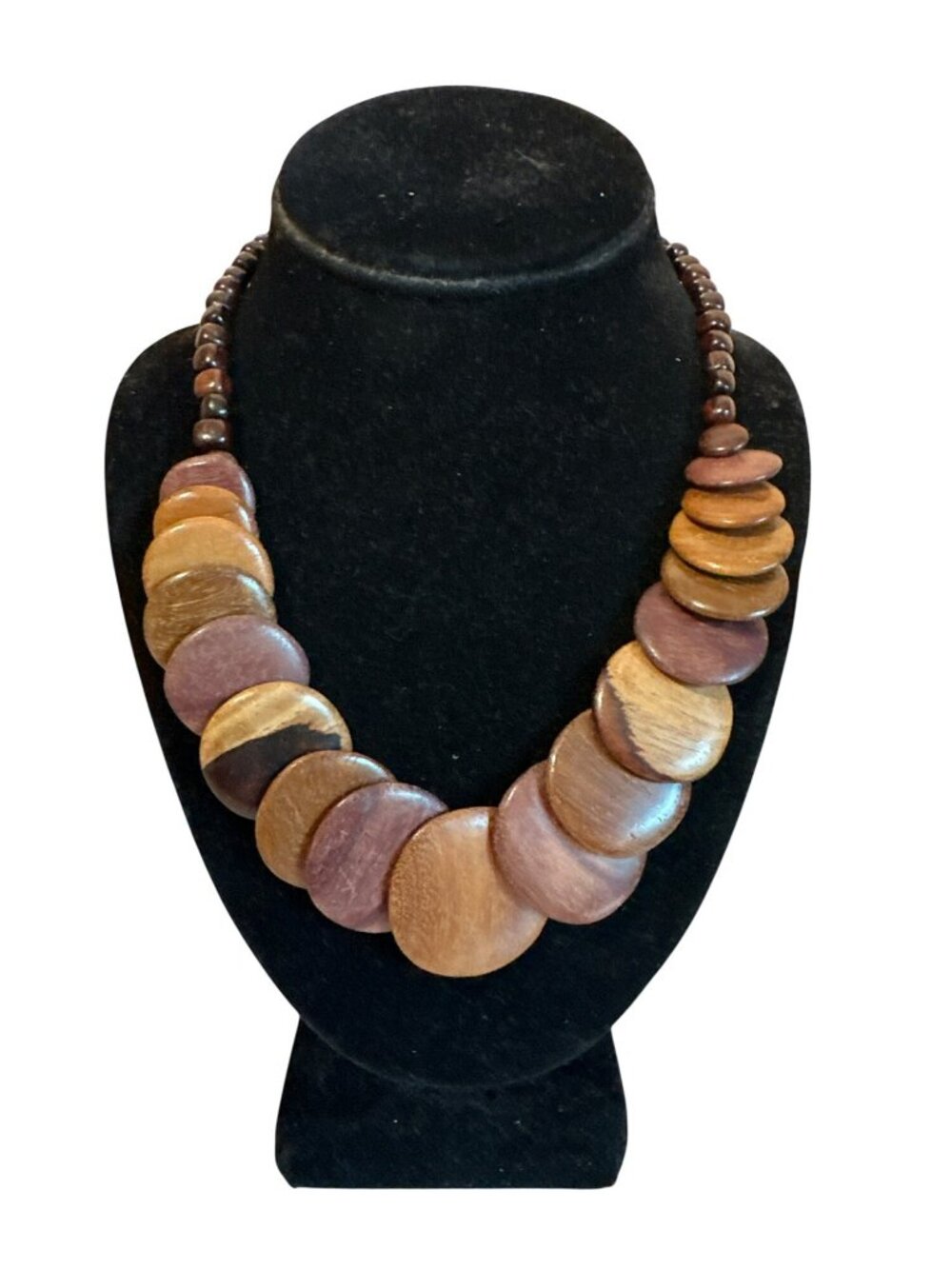 Handmade Wooden Beaded Necklace Natural Brown Beige Earth Tones Hippie Artsy